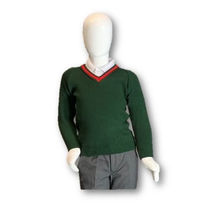 Bottle Green & Red Knitted V-neck Pullover