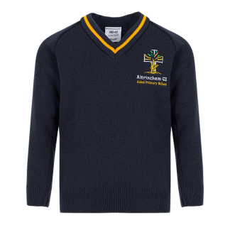 Navy Knitted V-neck Pullover